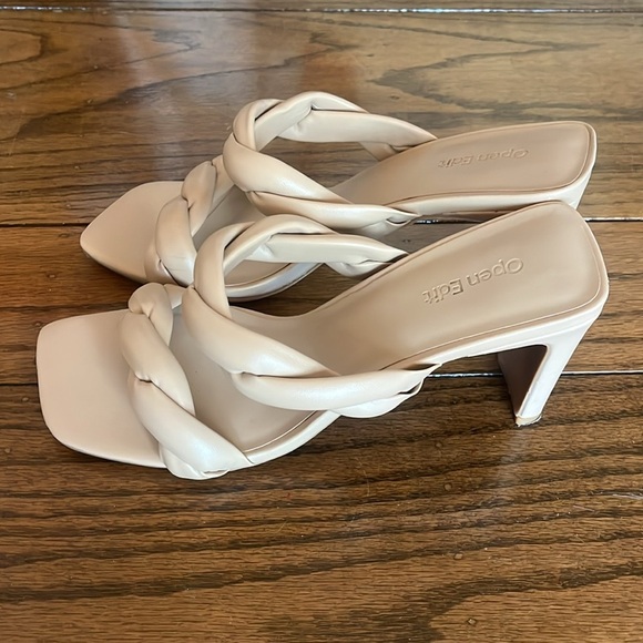 Open Edit Sandals Womens Size 8.5 Cream Braided Double Strap Slip On Heels - Picture 3 of 12